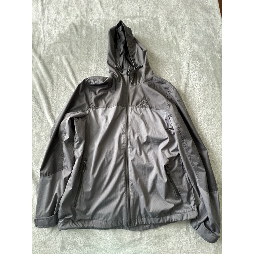 Gerry Mens Jacket Large Gray Hooded Full Zip Lightweight Mesh Lined